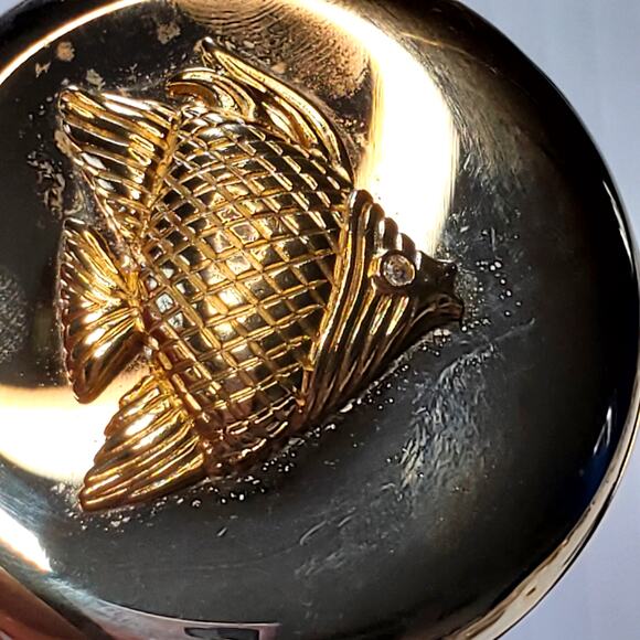 Angel Fish Compact Mirror Gold Tone 2" - Picture 5 of 5